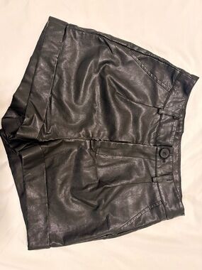 SHEIN Black Faux Leather High-Waist Shorts with Button - Used